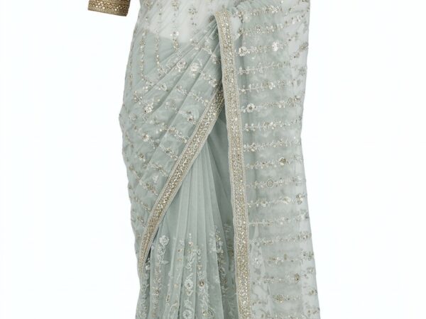 Engagement saree mint gold