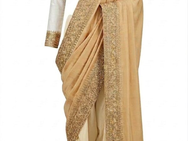 Golden pant style saree