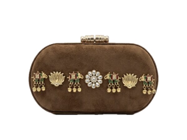 Brown suede heritage clutch