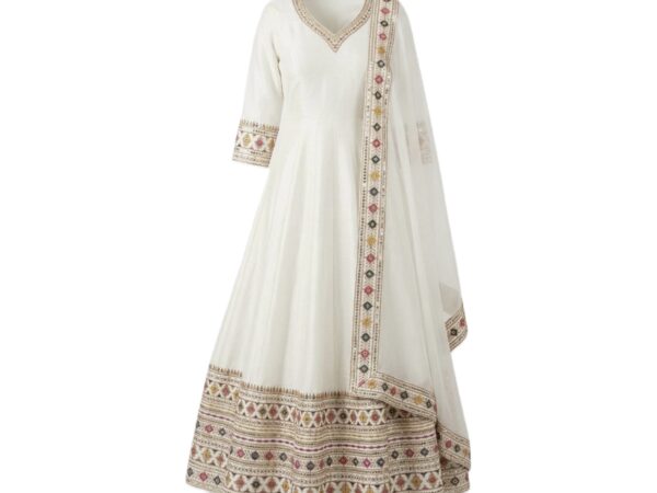 White embroidery Anarkali