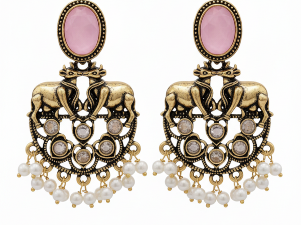 Pink stone earring